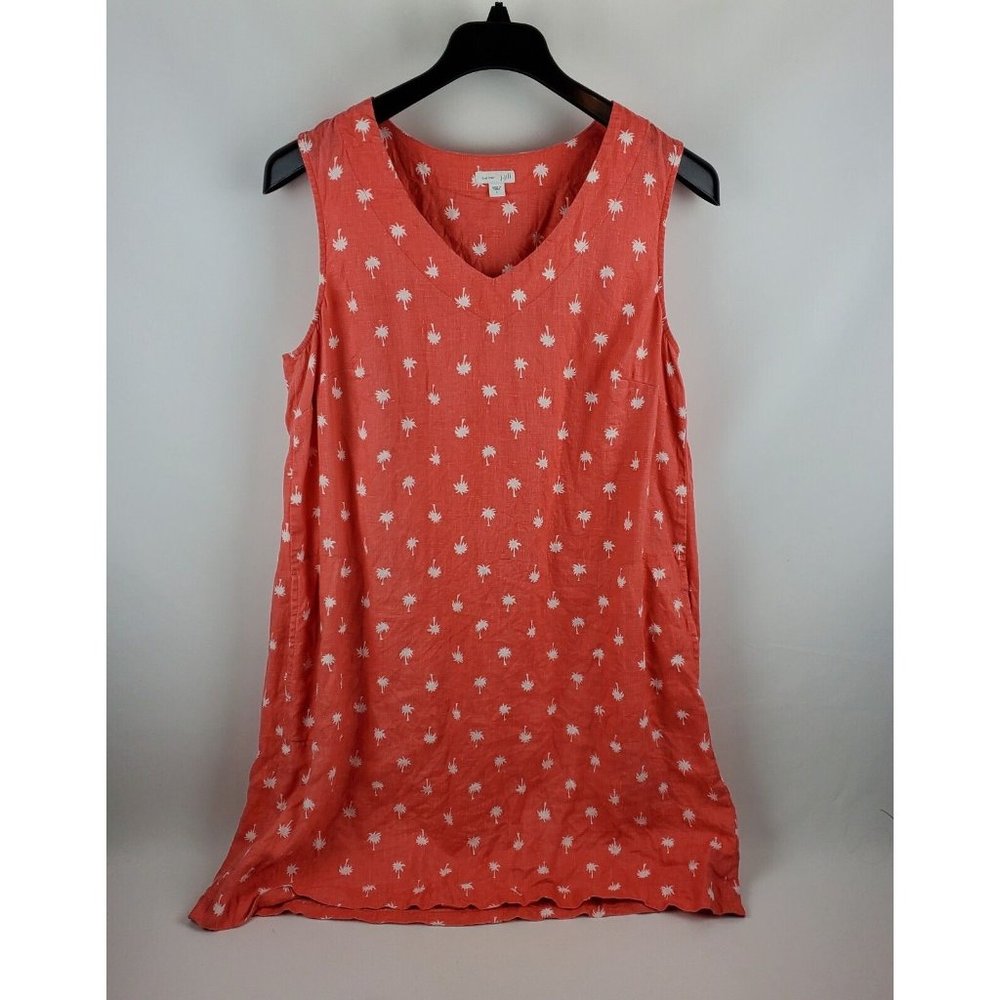 J Jill Love Womens Linen Mini Dress Palm Tree Print 2 Pockets Coral Large